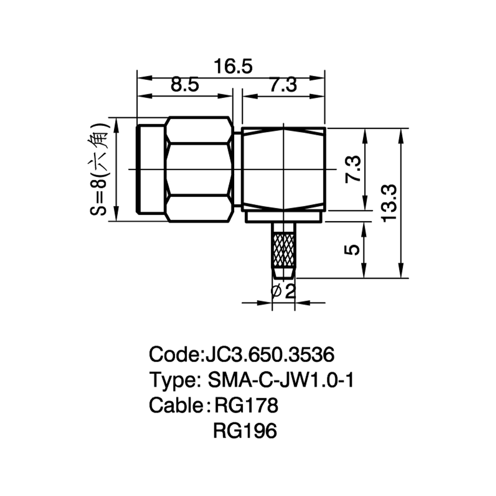 JC3.650.3536 SMA-C-JW1.0-1
